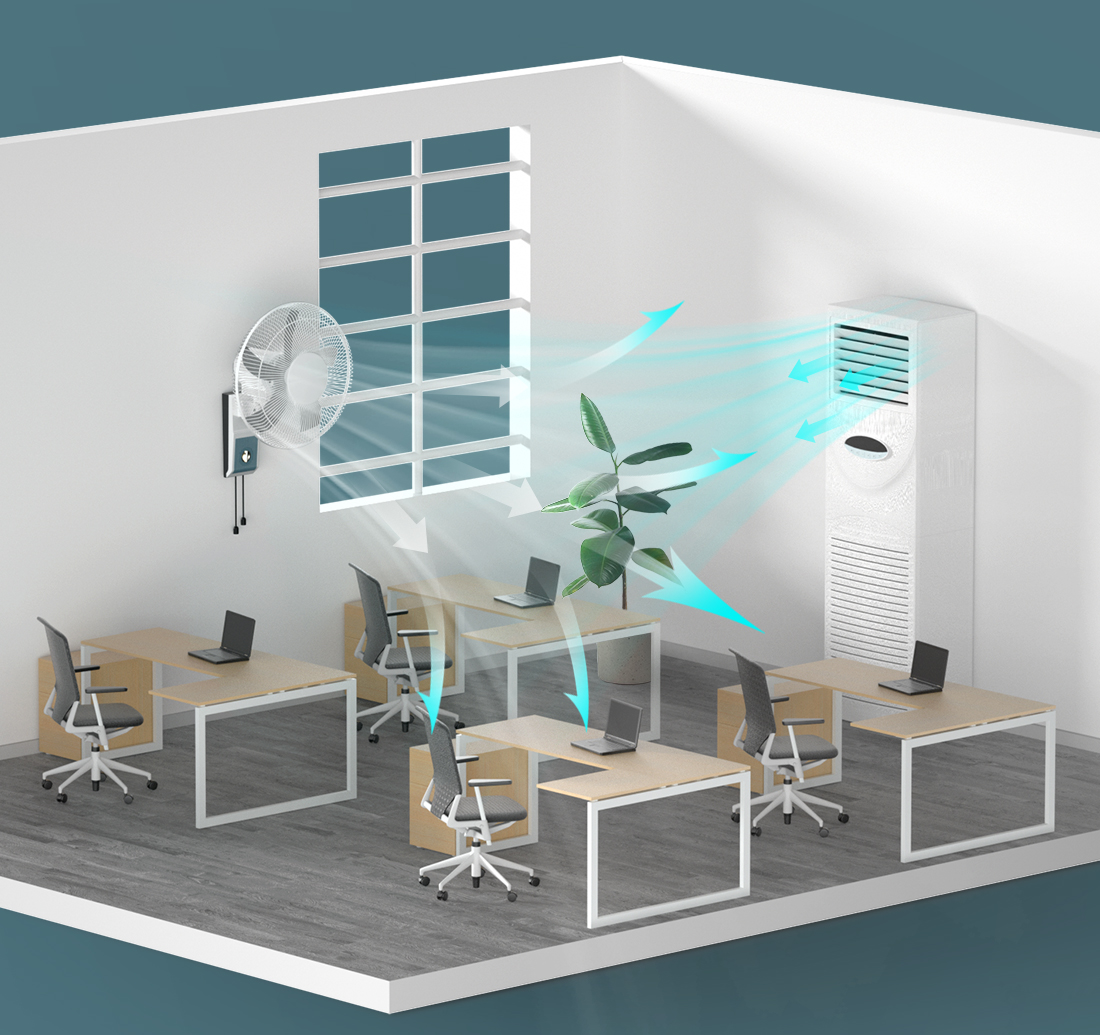 It can be used together with cold air or heating to help the circulating air balance the indoor temperature and save energy and electricity.